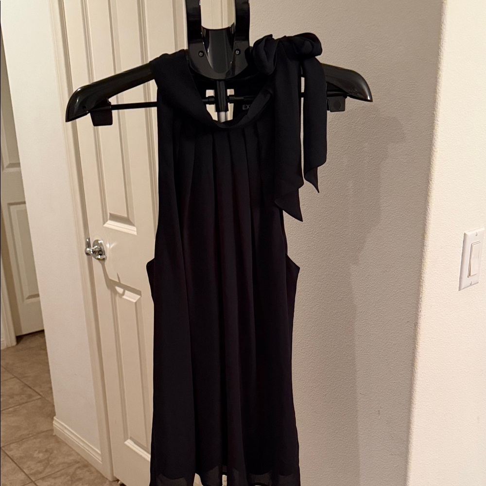 Express Black One-Shoulder Chiffon Dress with Neck Tie